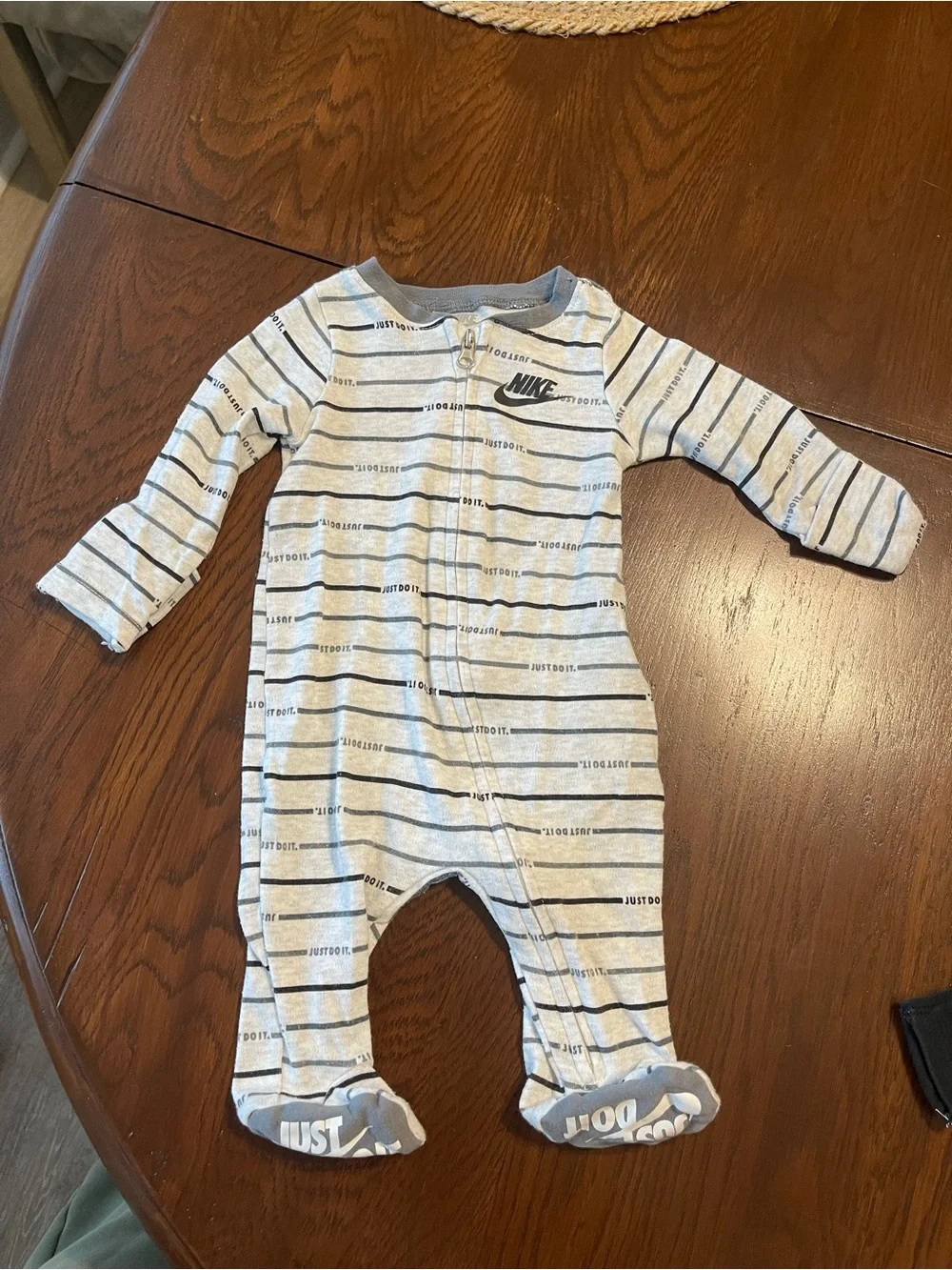 Nike Gray and Navy Striped Infant Footed One-Piece